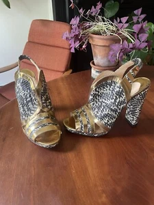 Christian Louboutin Python And Gold Lame Block Heel. - Picture 1 of 5