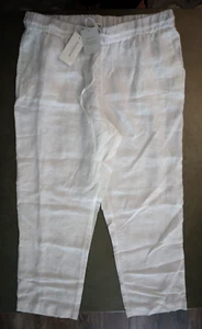 Charter Club Women's Petite Sz L White 100% Linen Drawstring Cropped Pants $70 - Picture 1 of 9