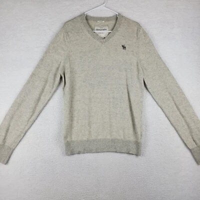 Abercrombie & Fitch Wool Cotton Cashmere Sweater V-Neck Muscle Slim Gray Mens XL - Image 1 of 4