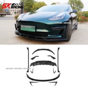 For 17-23 Tesla Model 3 Glossy Black Front Rear Lip Bumper Side Skirts Body kits - Picture 1 of 21
