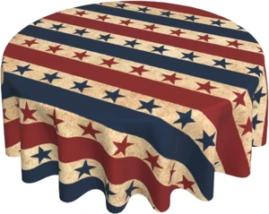 4Th of July Tablecloth round Independence Day Memorial Day Retro Patriotic Ameri - Picture 1 of 7