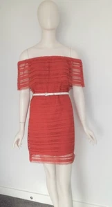 Witchery Size 8 Tangerine Orange Crochet Off Shoulder Belted Shift Dress - Bild 1 von 13
