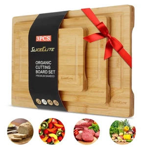 Bambus Schneidebrett 3er Set - Holzbretter mit Griffen für Küche - Bild 1 von 8