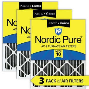 Nordic Pure 20x20x2 Furnace Air Filters MERV 10 Pleated Plus Carbon 3 Pack - Picture 1 of 7