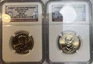 2013 P & D William Taft $1 Dollar NGC Certified MS 66 2 Coin Lot - Picture 1 of 16
