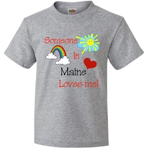 Inktastic Someone In Maine Loves Me! Youth T-Shirt Love State Rainbow Heart Sun - Picture 1 of 2