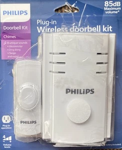 Philips Wireless Plug-In Door Bell Kit 8 Melodies and 1 Push Button Free Ship - Picture 1 of 2