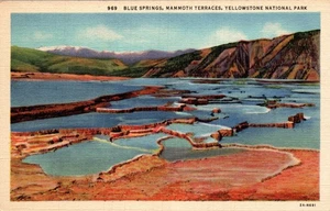 YELLOWSTONE NATIONAL PARK POSTCARD Blue Springs, Mammoth Terraces - Picture 1 of 2