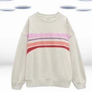 Ex Hush Women’s Stripe Oversized Cotton Sweatshirt in Grey Marl (Defect) - Picture 1 of 7