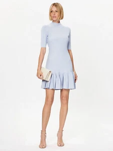 TED BAKER Milano knit mock high neck drop waist pleat skirt fit&flare dress 4 14 - Picture 1 of 12