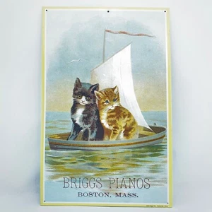 VTG Briggs Piano Kitten Cat Tin Metal Advertising Embossed Sign AAA Sign Co. - Picture 1 of 4