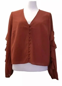 *NWT* Size 12-14 Curvy, Long Sleeve Wedding Formal Blouse Shirt Top -Maroon Red - Picture 1 of 4