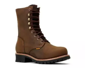 Mens Brown 9" Logger Oiled Leather Steel Toe Work Boots BAT-901 Size 5-13 (D, M) - Picture 1 of 5
