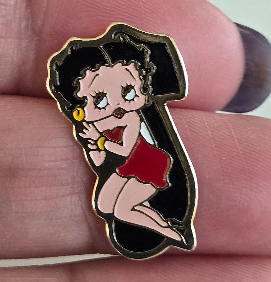 Vtg Betty Boop on Music Note Enamel Gold Tone Tie Tack Pin 1" by KFS Centennia - Image 1 of 4