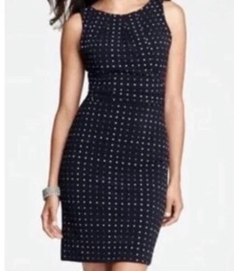Ann Taylor Dress Women Sz Small Black White Polka Dot Shirred Side Bodycon - Picture 1 of 9