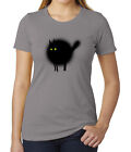Cute Poofy Black Cat T-Shirts, Funny Graphic Tees, Halloween Woman's T-Shirts!