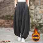 2023 Women's cotton linen pants with retro elastic waist for casual wear