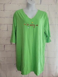 Secret Treasures Christmas Holiday Sleepshirt Plus 2X 3X Green 3/4 Sleeve V-neck - Picture 1 of 10