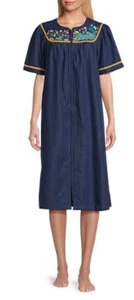 NWT Go Softly L Kaftan Denim Peacock Zip Embroidered Patio Dress 124608 - Picture 1 of 3