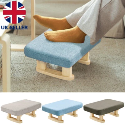 Small Footstool~Stool Rectangle Footrest Linen Padded Rest Seat Solid Wood Legs - Image 1 of 4