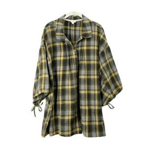 POL button up boxy oversized plaid shirt top Size S green yellow boho - Picture 1 of 8