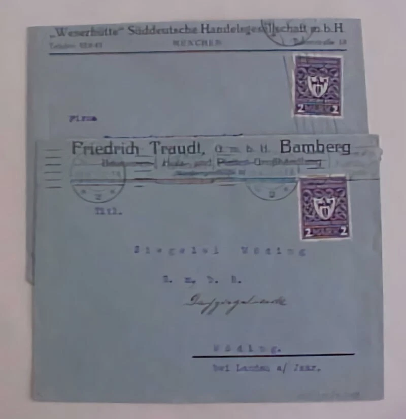 GERMAN  #200B cat.$390.00 SINGLE BAMBERG JUNE 1922 WITH #200 FOR COMPARISON - Image 1 of 1