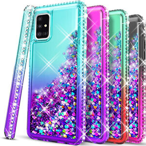 For Samsung Galaxy A71 5G A51 Case, Glitter Diamond + Tempered Glass Protector