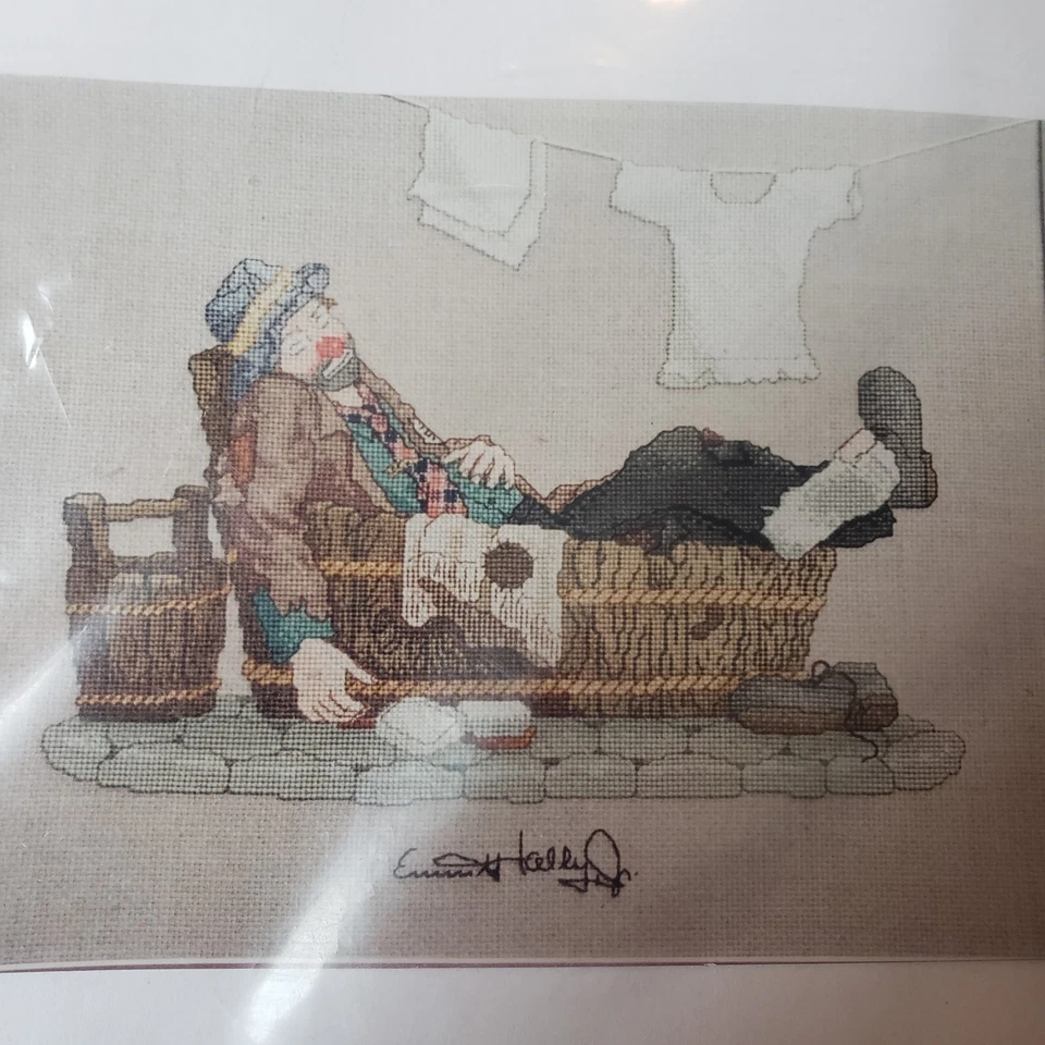 1994 EMMETT KELLY CLOWN SACKED OUT  SATURDAY NIGHT CROSS STITCH KIT NO NEEDELE - Image 1 of 1