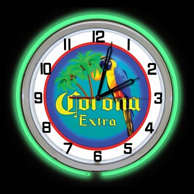 Reloj Doble Neón Verde Letrero Cerveza Corona 15" Foto 1 de 2