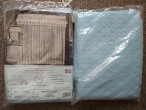 Vtg Lichtenberg & Co Cheryl Vertical Stripe Knitted Lace Panel 53 x 63 Blue 2 Pc - Picture 1 of 12
