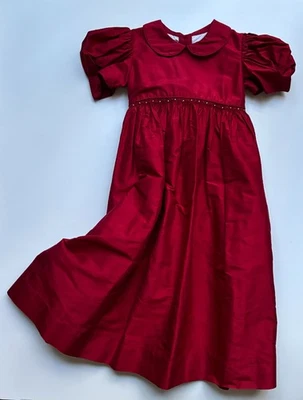 Vestido feminino Strasburg infantil vermelho 100% seda tamanho 6 festa feriado pérola bata - Imagem 1 de 4
