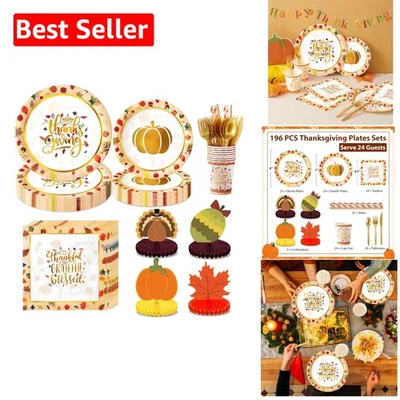 196 PCS Thanksgiving Dinnerware Set for 24 Guests - Elegant Decor & Tableware - Image 1 of 4