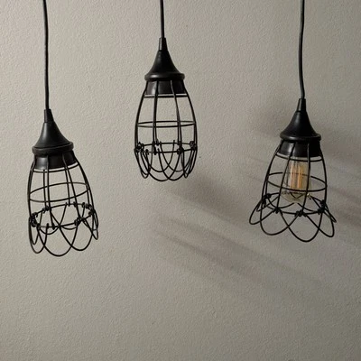 Set of 3 Floral Cage Pendant Lights – Adjustable Petal Design – Industrial Farmh - Image 1 of 4
