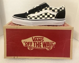 VANS Old Skool Primary Check Black White Kids Shoes Canvas Sneakers Size 2.5 - Picture 1 of 8