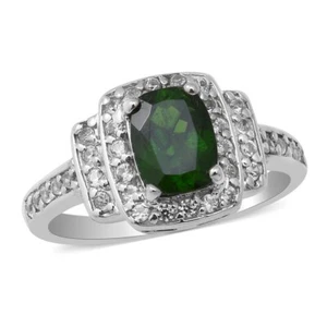 Platinum Over 925 Sterling Silver Chrome Diopside Zircon Halo Ring Size 7 Ct 2.3 - Picture 1 of 5