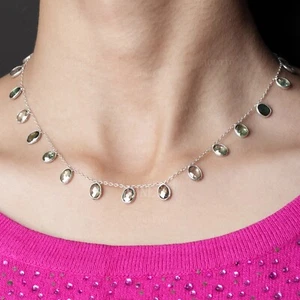 34.75 CT Luxury Green Gemstone Necklace, Oval Lab Grown Diamond Silver Necklace - Picture 1 of 4