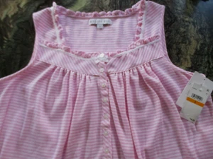 EILEEN WEST NIGHTGOWN S SLVELESS COTTON BLEND JERSEY KNIT PINK WHITE STRIPES NEW - Picture 1 of 13