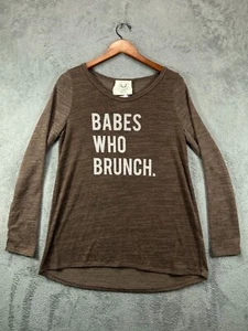 NWT Fantastic Fawn Babes Who Brunch Tee Tops Womens Large Brown Long Sleeve - Picture 1 of 9
