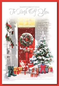 Ihr beide Weihnachtskarte - rote Haustür und Kranz mit Glitzer 7,5x5,25" - Bild 1 von 3