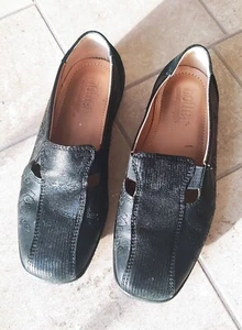 HOTTER Black Floral women's leather flat Comfort Slip-On Shoes, UK size 3 - Picture 1 of 4