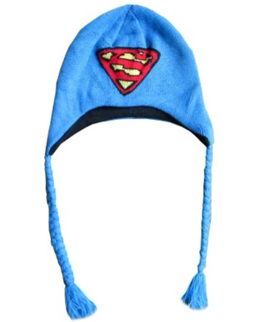 DC Comics Retro Laplander Superman "S" Logo Knit Winter Cap Hat NOS 2013