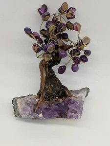 Crystal Money Tree on Amethyst Base Tumble Chip Stone Bonsai Sculpture 5" - Picture 1 of 10