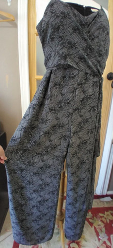 Tuta Michael Kors nera pizzo stampa floreale Chris cravatta incrociata vita taglia XL foderata