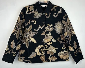 Y2K Laura Ashley Jacket Womens M Petite All Over Embroidered Black Art to Wear - Picture 1 of 11