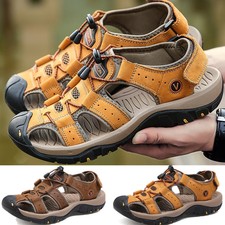 Size 7-12 Mens Brown Leather Safety Closed Toe Outdoors Sandals Casual Shoes