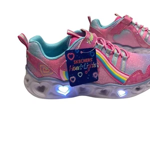 SKECHERS Heart Lights Rainbow Lux Light-Up Sneakers size 2 New In Box - Picture 1 of 11