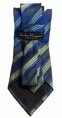 Corbata a rayas vintage Salvatore Ferragamo para hombre azul verde azulado tostado Foto 1 de 4