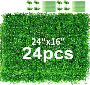 24pcs 24"x16"Artificial Boxwood Mat Wall Hedge Decor Privacy Fence Panel Grass - Picture 1 of 9