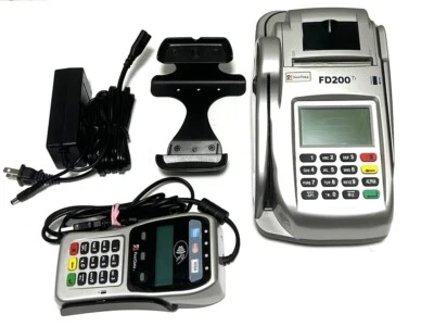 First Data FD200 Touchscreen Credit Card Terminal w/FD-35 Pin Pad Card Reader - Image 1 of 4