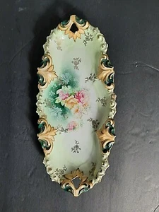 RS Prussia Celery Dish Floral Gold Trim Marked - Picture 1 of 3